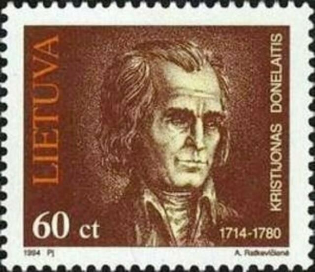 Donelaitis-Briefmarke 1994 &gt; https://upload.wikimedia.org/wikipedia/commons/8/83/Kristijonas_Donelaitis_1994_Lithuanian_stamp.jpg | Foto: wie vor