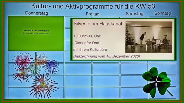 31. Dezember 2020. "Dinner for One!"  In unserem Hauskanal. Bleibt gesund!