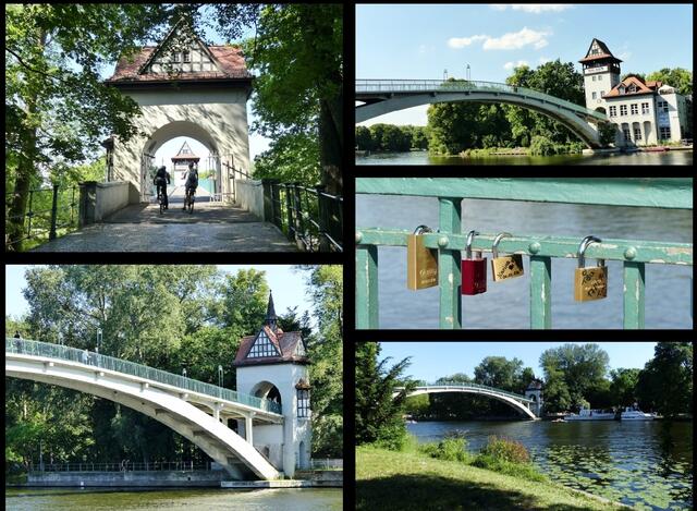 Abteibrücke - nochmals aus verschiedenen Blickwinkeln. Am Brückengeländer hängen unzählige Liebesschlösser.