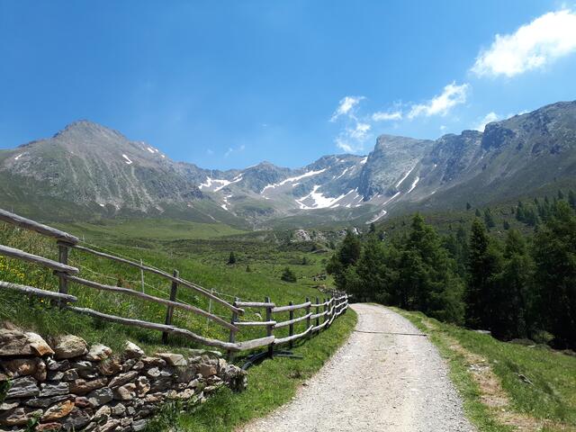 Wanderweg zur Hirzerhütte mit Blick auf den Hirzer-Gipfel li.