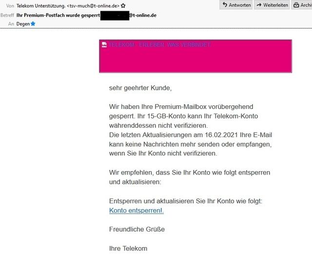 Der Versuch vom 17.02.2021 mit der Angabe der email-Adresse des TSV Much.