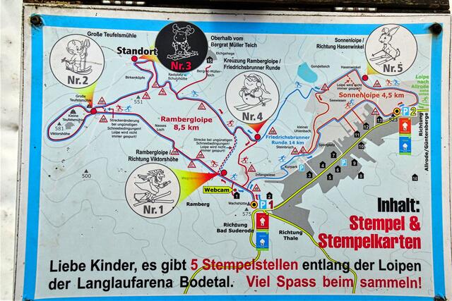 Für die Kinder gibt es an den Loipen 5 Stempelstellen der Langlaufarena Bodetal