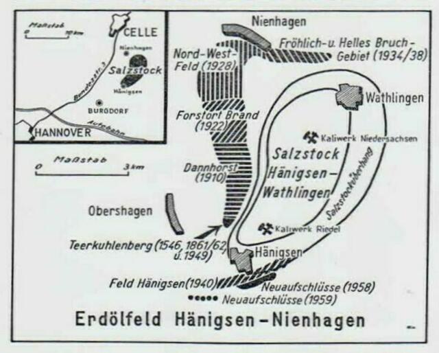 Lage des Erdölfelds und Salzstocks Hänigsen-Nienhagen.