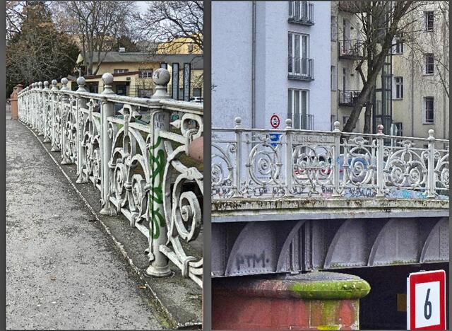 Die Schlesische Brücker über dem Landwehrkanal an der Oberschleuse Sie verbinden die Schlesische Straße über die Lohmühleninsel mit der Straße 'Vor dem Schlesischen Tor,' ehemaliges Grenzgebiet zwischen Kreuzberg und Alt-Treptow.