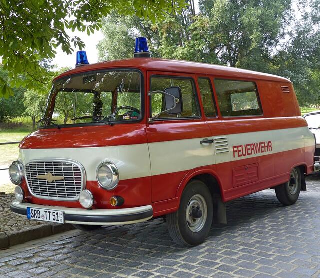 Barkas Kleintransporter aus der DDR (VEB Barkas-Werke), hier als Feuerwehrfahrzeug genutzt.