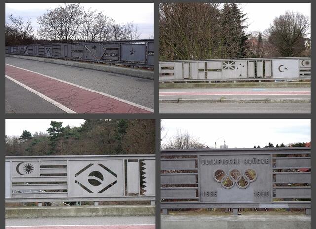 Olympische Brücke in Westend. Sie überbrückt Bahngleise und führt zum Olympiastadion bzw. dem Vorplatz.