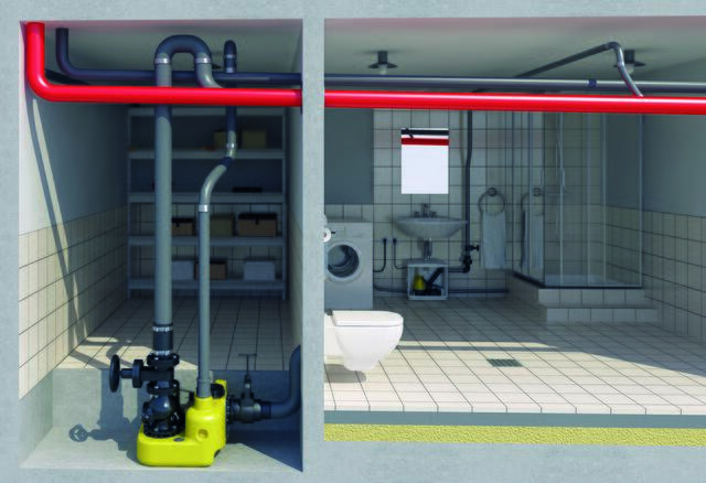 Die Hebeanlagen compli und Hebefix von Jung Pumpen fördern Abwasser aus dem Keller in den Kanal und sorgen gleichzeitig für Schutz gegen Rückstau. | Foto: Pentair Jung Pumpen / TRD Bauen und Wohnen