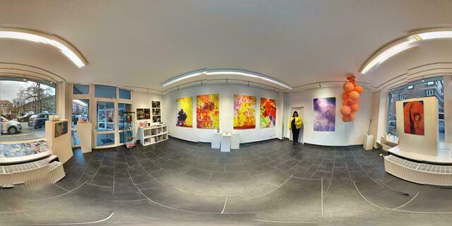 360° Fotografie vom Ausstellungsraum "o-ton - inside out" von Susanne Schumacher in der Galerie GEDOK NiedersachsenHannover, Lola-Fischel-Str. 20 in Hannover.