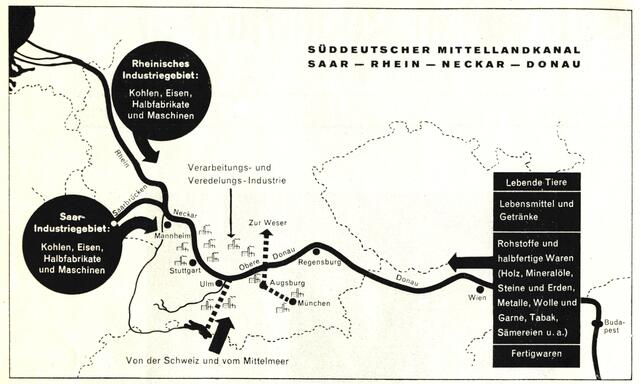 Vermarktung des Projektes als Teil eines "Süddeutschen Mittellandkanals" | Foto: Stadtarchiv St. Ingbert (Dieses Werk gilt gemäß dem dt. Urheberrecht als gemeinfrei, weil es Teil der Statute, Verordnung oder ein gesetzlicher Erlass (Amtliches Werk) ist, das durch eine dt.  Behörde bzw. durch ein dt. Gericht veröffentlicht wurde) l
