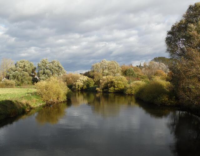 Die Leine von der grasdorfer Brücke aus gesehen. Gleich nebenan in der alten Feuerwache hat der NABU ein kleines Museum eingerichtet, in dem man einiges über die schöne Leineaue erfahren kann.