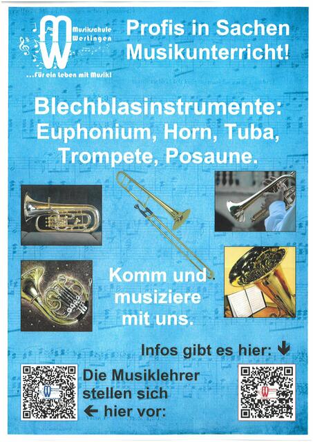 Egal, ob Blech- oder Holzblasinstrumente, Schlaginstrumente, Streich- oder Zupfinstrumente, Tasteninstrumente oder Gesang an der Musikschule Wertingen sind sie in professionellen Händen.