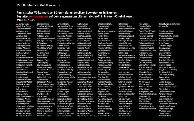 #SayTheirNames #WeRemember - Rassistischer Völkermord an Bürgern der ehemaligen Sowjetunion in Bremen