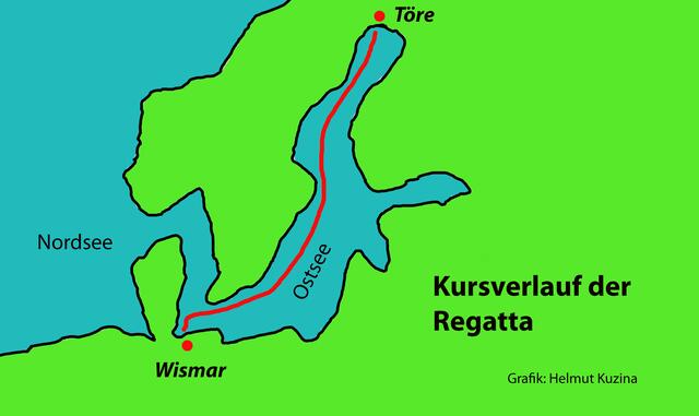 Von Wismar bis Töre in Schweden sind es rund 900 Seemeilen. Grafik: Helmut Kuzina