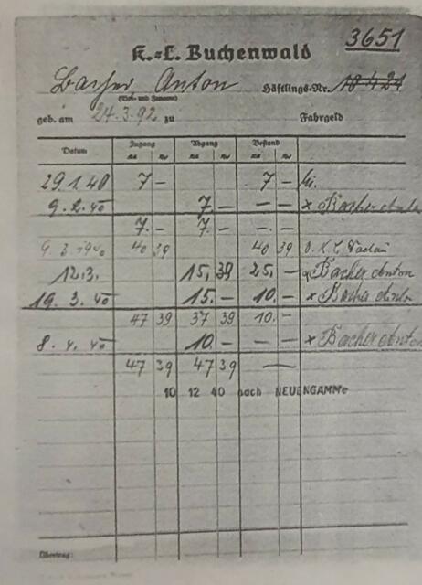 Beispiel Häftling Franz Schönhofer; KZ-Buchenwald: Zugang-/Abgangserfassung | Foto: Arolsen Archives