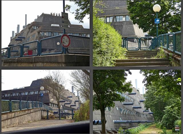 Der "Mäusebunker" mit seinen blauen Entlüftungsrohren - wirklich eine architektonische Scheußlichkeit etwas abseits des Hindenburgdamms in Lichterfelde. Das Gebäude war sowohl Ort für Tierversuche als auch Ort der Aufzucht der Versuchstiere.