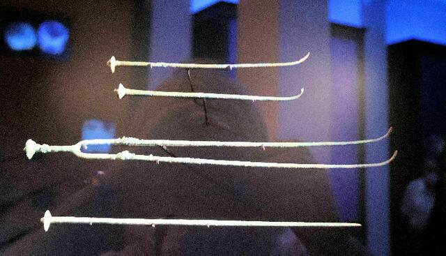 Ösenkopfnadeln und eine Doppelnadel mit Ösenkopf           Spiez-Einingen, Kanton Bern, Schweiz, Grab 2008.2