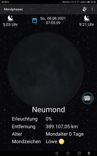 Neumond - ﻿Temperaturen :Nachts 15,3 Grad / 10:41 h. 21,6 Grad / Nachmittags: 24,4 Grad     8.8.2021 !!! Sonntagsbilder 2021 !!!