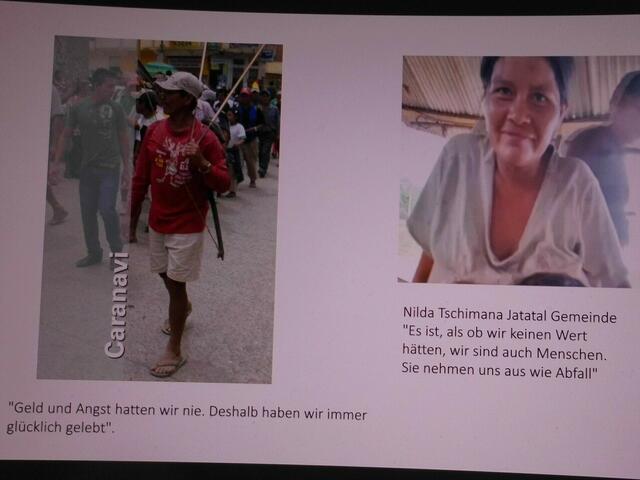 . . . Nilda Tschimana, re., aus der Jatatal Gemeinde sagte dazu,
“Es ist, als ob wir keinen Wert hätten, wir sind auch Menschen. Sie nehmen uns wie Abfall“ . . .