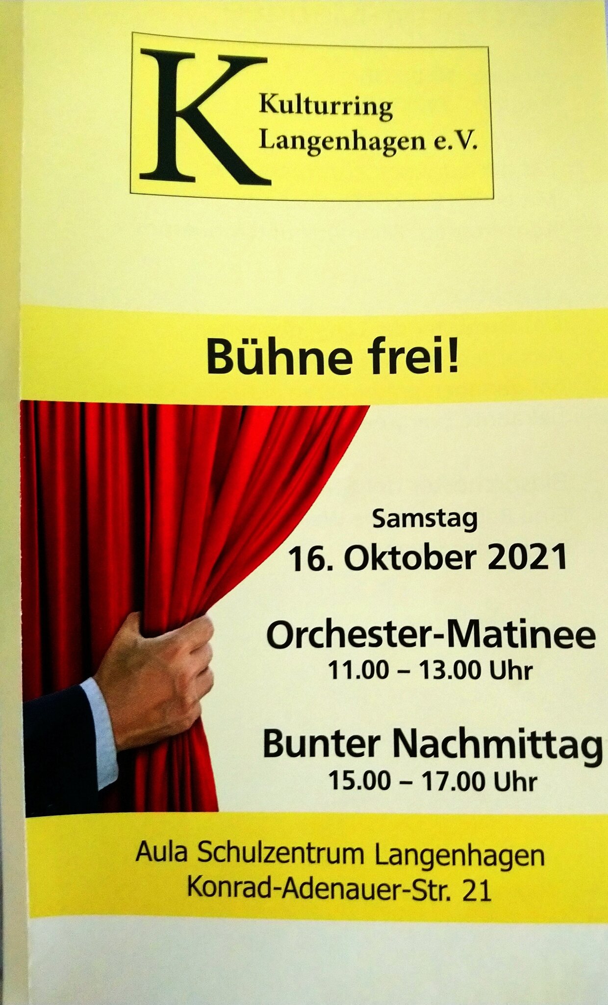 Bühne frei! Dafür der Kulturring Langenhagen am 16. Oktober 2021