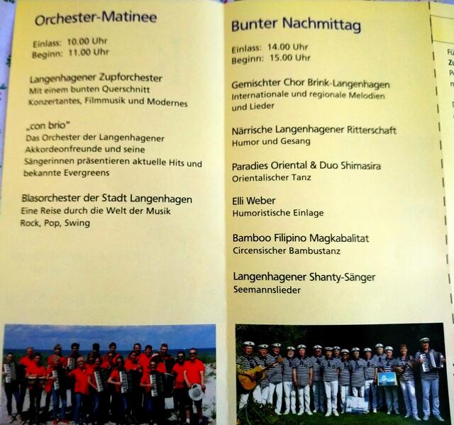 Der Flyer: Die Fotos zeigen die Langenhagener Akkordeonfreunde "con brio" und die Langenhagener Shantysänger.