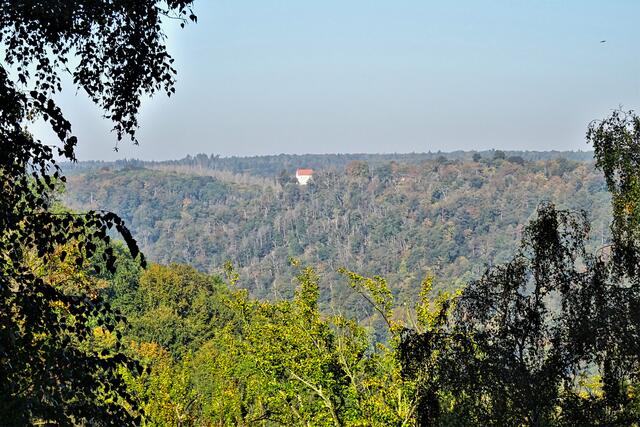 Blick vom Hausberg über das Selketal zum gegenüber liegenden Meiseberg
