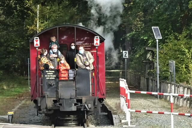 beliebte Stehplätze der Selketalbahn - hier am Haltepunkt Sternhaus - Haferfeld