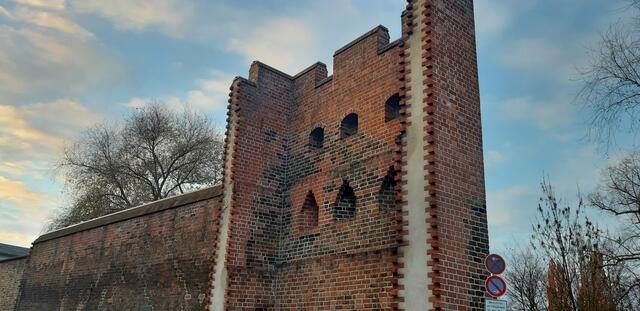 Der letzte Rest der Spandauer Stadtmauer aus dem 14. Jahrhundert am Hohen Steinweg. 
Die Mauer ist 57 m lang und hat eine Höhe von 6 m.