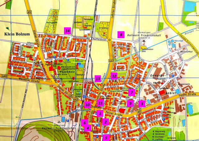 Die Karte von Sehnde zeigt die Lage der Gebäude, die nach der Ortskernsanierung entstanden sind.