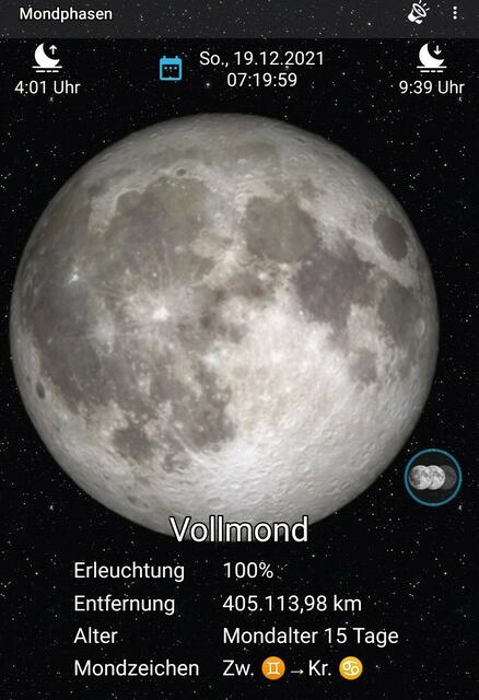 Vollmond - Temperaturen: Nachts 5,7° / 10:18 8,9° / 13:15 9,1° 19.12.2021 !!! Sonntagsbilder 2021 !!!