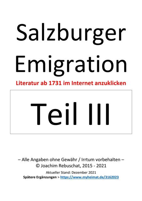 🔶 Teil III &gt; http://salzburgerverein.de/wp-content/uploads/2022/01/Salzburger-Emigration-Literatur-III.pdf | Foto: Joachim Rebuschat
