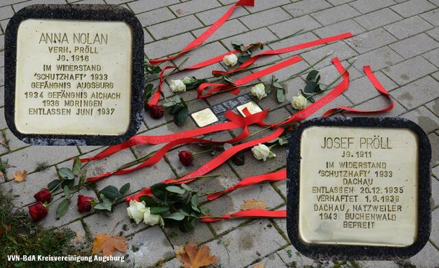 Stolpersteinverlegung für Anna Nolan verh. Pröll und Josef Pröll auf dem Gelände der Anna Pröll Mittelschule