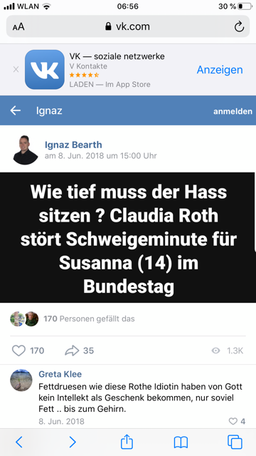vk Chat Ignaz Bearth gegen Bundestags-Vizepräsidentin Claudia Roth ...