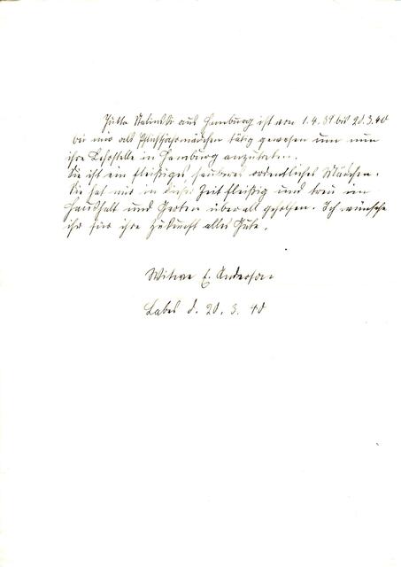 Jutta´s Zeugnis über das Pflichtjahr in Labes / Pommern vom 20.03.1940