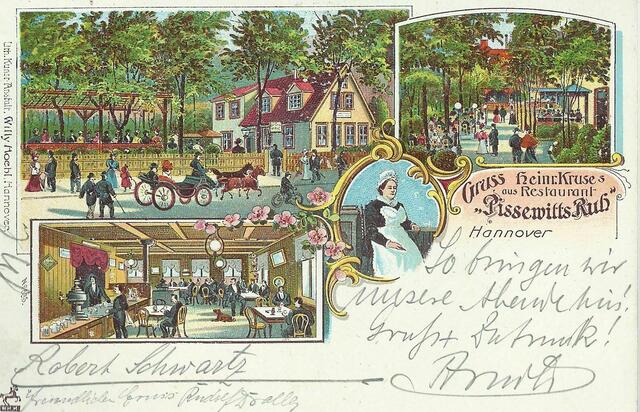 1897, der Schenkwirt Heinrich Kruse übernimmt die Gastwirtschaft. Kurzzeitig nannte er die Gastwirtschaft "Pissewitts Ruh, mit 2-mal "s" wohl Druckfehler). Karoline Dehnhardt "Mutter Pisewitt" starb am 28. Dezember 1896.