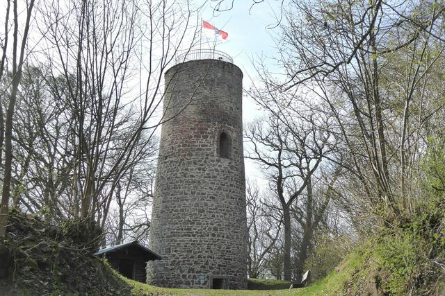Oben auf dem Rand der Kellerburg fand ich diesen Schein-Wanderstein am 12.04.2022.