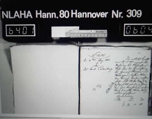 Aktenauszug Archiv Pattensen mit Aktenzeichen