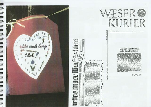 8. Mai 1985: "Lieber Baum! Bleibe noch lange an unserer Schule!"