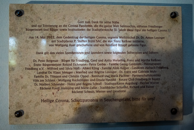 Weihe der Figur der hl. Corona in der Friedberger Stadtpfarrkirche St. Jakob