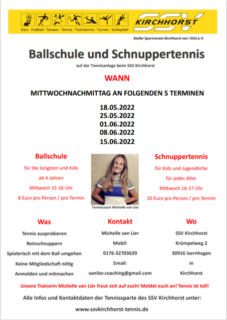Ballschule und Schnuppertennis beim SSV Kirchhorst