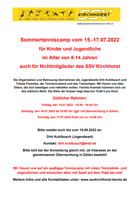 Sommertenniscamp 2022 des SSV Kirchhorst