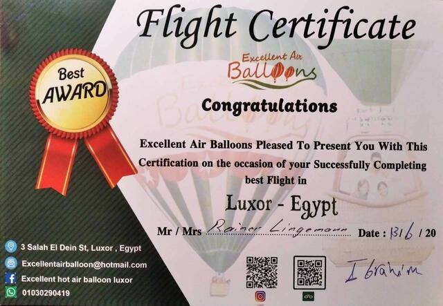 Flugzertifikat Ägypten 2022 von Excellent Hot Air Balloon