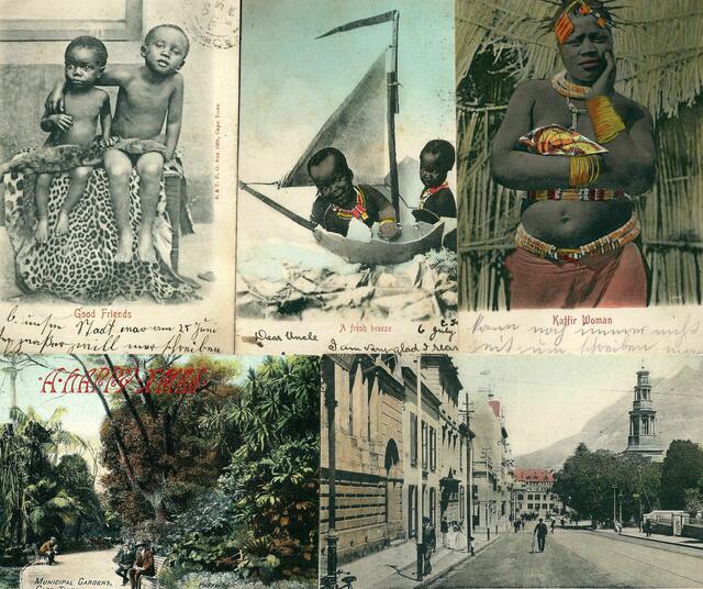 Alle Postkarten von Bertha, Schwester von Heinz, aus Südafrika verschickt. Dort hat sie eine Familie gegründet, ist Mutter geworden, 1906 bis 1908. Die unteren Aufnahmen zeigen Kapstadt.
