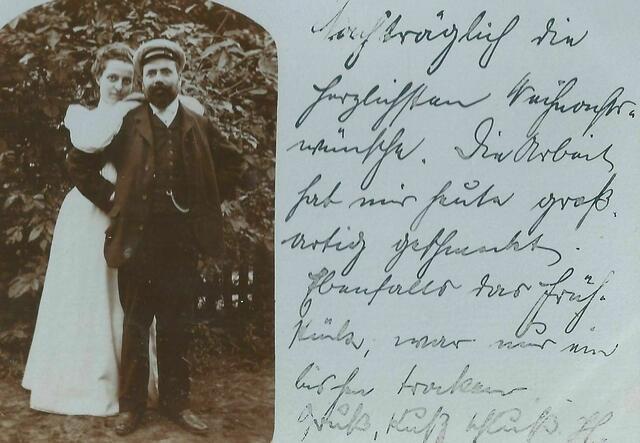 Heinz an Margarete, 1907, sie feiern den 3. Hochzeitstag