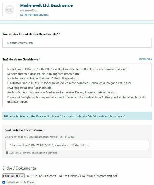 Text auf der Seite der Medienwelt