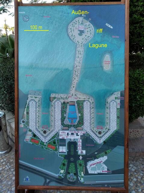 Hurghada, Hotelplan vom Hotel Arabia Azur: Der ehemalige „Friesen-Taucher Hänigsen“ und jetzige Schnorchler war im Bereich des Außenriffs und der Lagune unterwegs.