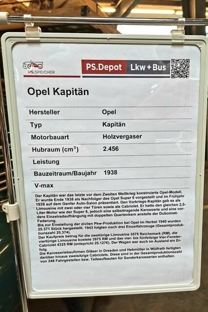 PS.SPEICHER Depot Automobil Opel Kapitän Holzvergaser