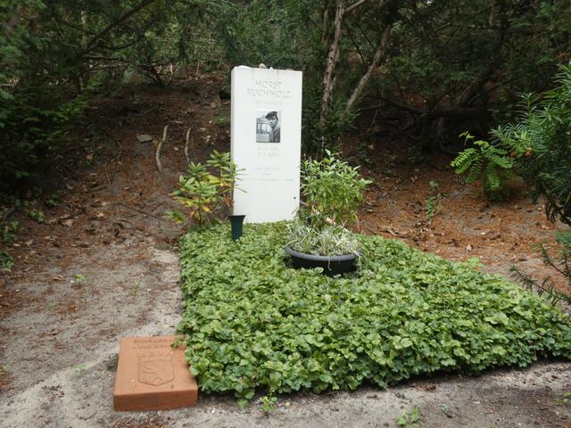 Grabstätte Horst Buchholz, Schauspieler, Synchronsprecher. Das Grab liegt recht versteckt auf der anderen Seite der Kapelle und ist fast vollständig von einer Hecke umgeben.