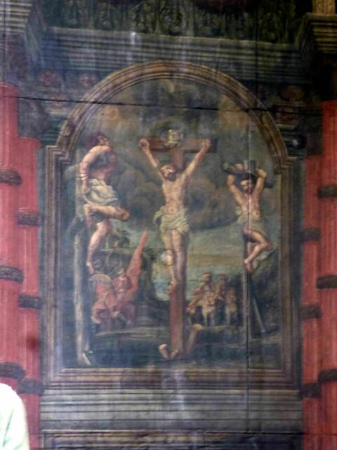 Einzigartig der Altaraufsatz aus bemalten Kupferblechen von 1729.