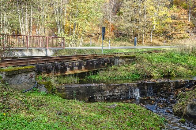 die L234, die Gleise der Selketalbahn und der Uhlenbach