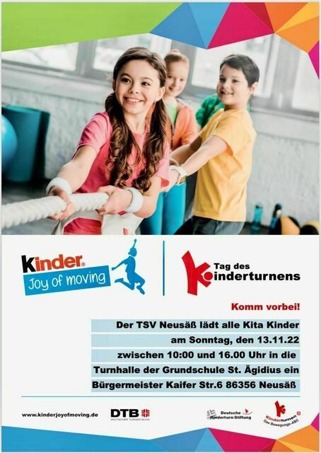 Infoblatt zum "kinder Joy of moving Tag des Kinderturnens" beim TSV Neusäß - auch zu finden unter www.tsv-neusaess.de/turnen